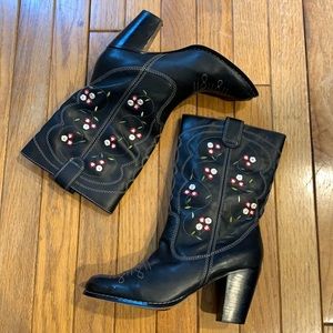 Anthro Seychelles Black Leather Cowboy Boots